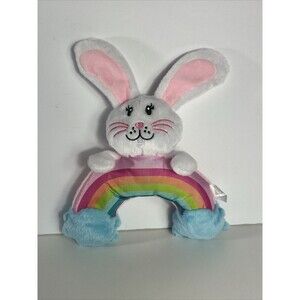 PET CENTRAL RAINBOW RABBIT Plush & Canvas 12" Squeaky Crinkle Dog Puppy